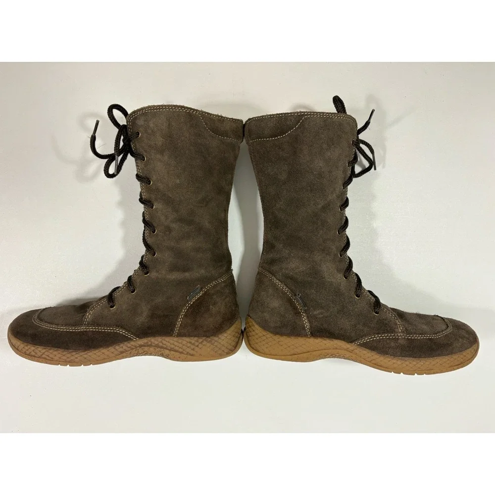 Primigi Kids Brown Suede Lace Up Tall Boots Side Zip EU 32 US 1 Little Kid